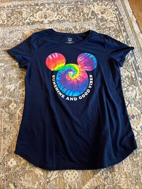 Disney Navy Short-Sleeve Tee with Rainbow Tie-Dye Mickey